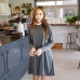 新品韓版拼接荷葉領寬鬆休閒長衛衣（灰色）? J-11909