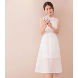 韓版連衣裙歐根紗兩件套連衣裙(白色) J-11958