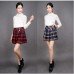 韓版學院風日系加厚半身裙高腰毛呢格子百褶裙短裙(紅格子)(M) J-13615