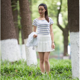 學院風A高腰修身顯瘦百褶裙網球裙半身短裙褲(白色)(XS) J-12894