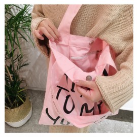 韓國簡約百搭環保購物小清新帆布袋單肩包(粉色2) J-13740