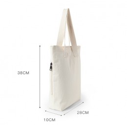 潮牌大容量帆布袋手提包袋單肩包手提袋拉鍊袋環保袋(照片白包) J-13394