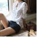 韓版時尚翻領 個性馬印花 休閒長袖襯衫(白色) FD96 J-11566