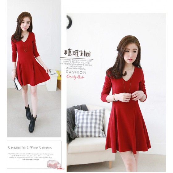 品名: 新款流行連衣裙(紅色) J-11677